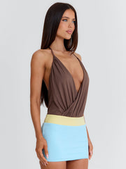 Angelain Mini Dress Brown Splice