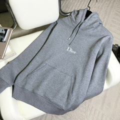 DIOR Hooded Sweatshirt with Dior Embroidery Relaxed Fit Gray Cotton Fleece #387332