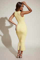 Square Neck Midi Dress In Pastel Yellow