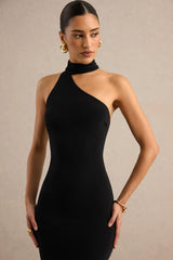 Maebelle | Black Asymmetric-Neck Maxi Dress With Collar