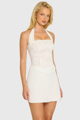 Sequin Lace Corset Mini Dress In Pearl