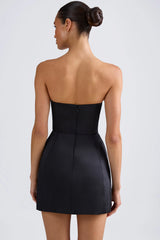 Bandeau Structured Tulip Mini Dress In Black