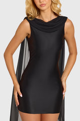 Satin Draped Mini Dress In Black