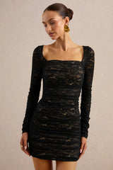 Ceronia | Black Lace Square-Neck Mini Dress