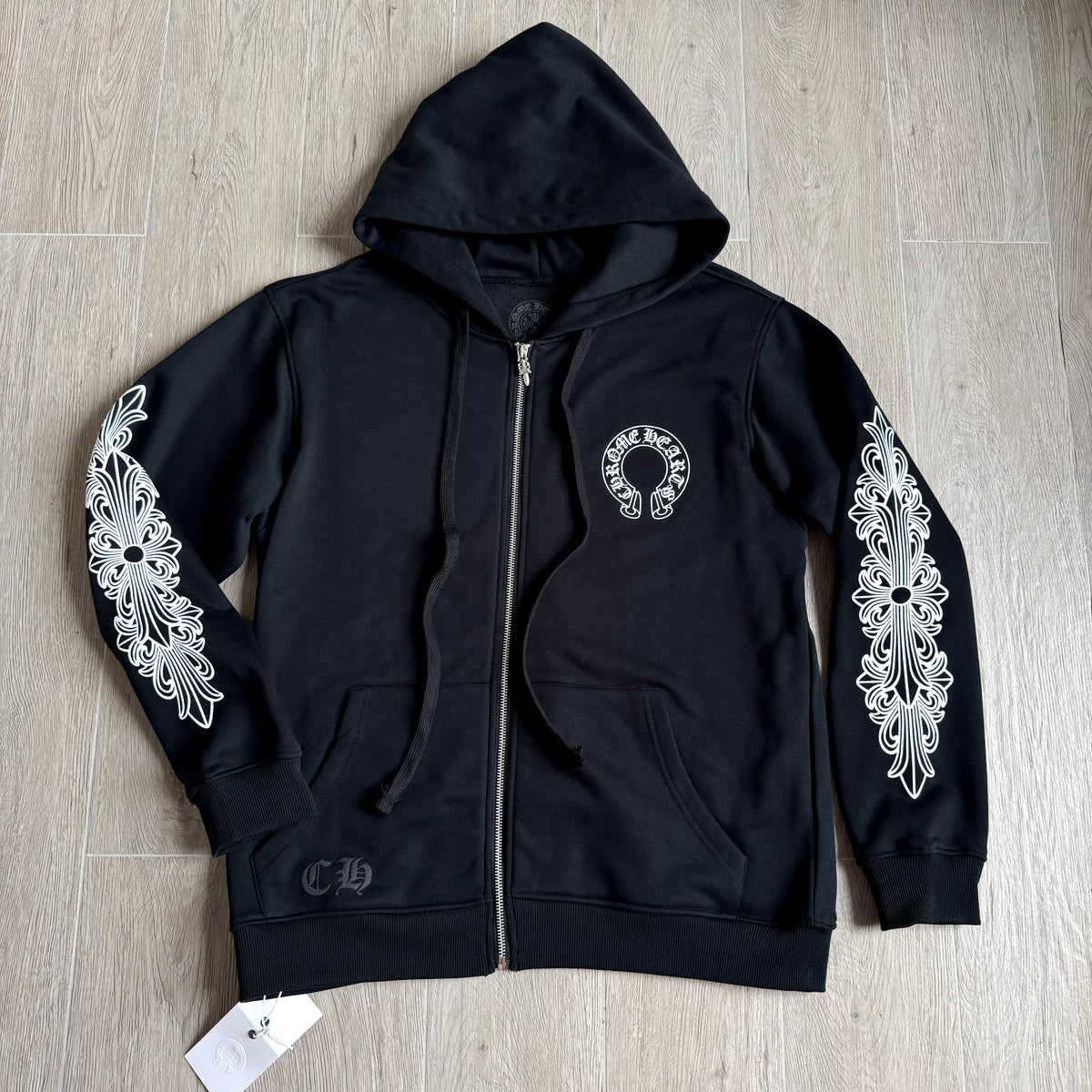 Chrome Hearts 925 Sterling Silver Hardware Classic Flower Arm Zipper Sweatshirt #333189