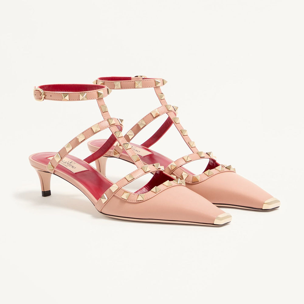 Valentino Rockstud Court Shoes In Kid Leather 40mm for Woman in Phard  #393376