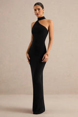 Maebelle | Black Asymmetric-Neck Maxi Dress With Collar
