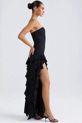Ruffle-Trim Strapless Gown In Black