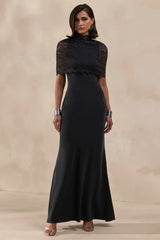 Rosevine | Black Crew-Neck Maxi Dress With Mesh Panel