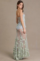 Embellished Tulle Corset Gown In Sage Green
