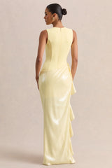 Ada | Lemon Crew-Neck Maxi Dress With Sheer Sequin Skirt And Ruffled Detailing