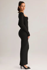 Modal Square-Neck Bodycon Maxi Dress In Black