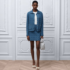 DIOR Macrocannage Regular-Fit Jacket and Miniskirt Blue Cotton-Blend Bouclé Knit #387024