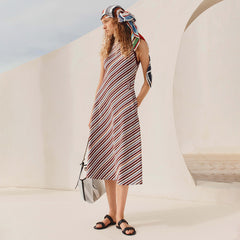 CHANEL Long Dress Cotton Brown White Black #386328