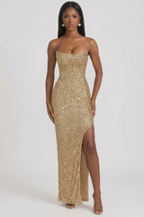 Embellished Corset Gown In Gold