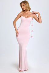 Slinky Jersey Floral-Appliqué Gown In Blush