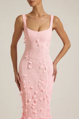 Embellished Appliqué Soft-Scoop Corset Gown In Peony