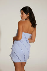 Bandeau Ruffle Detail Mini Dress In Powder Blue