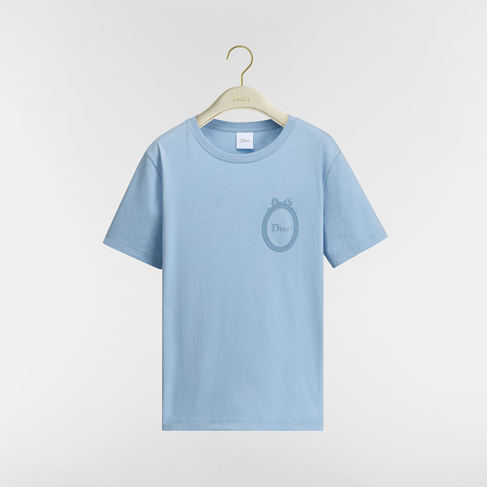 DIOR Fitted Dior Médaillon Embroidered T-shirt Blue Cotton Jersey #387300