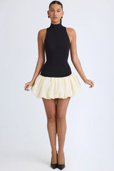 Modal Turtleneck Drop-Waist Bubble Hem Mini Dress In Black