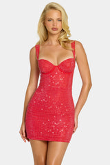 Embellished Sweetheart Corset Mini Dress In Strawberry
