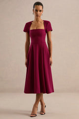Donia | Burgundy Square-Neck Midi Skater Dress