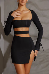 Long Sleeve Cut Out Mini Dress In Black