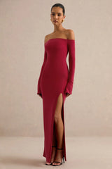 Liviae | Red Bardot-Neck Maxi Dress With Bell Sleeves