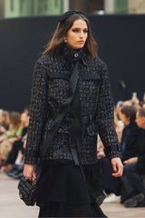 Chanel 25FW Women's Tunic Jacket Cashmere Tweed Thick Flower Stand Collar Mid Length Style #332919