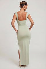 High Split Plunge Neck Maxi Dress In Sage