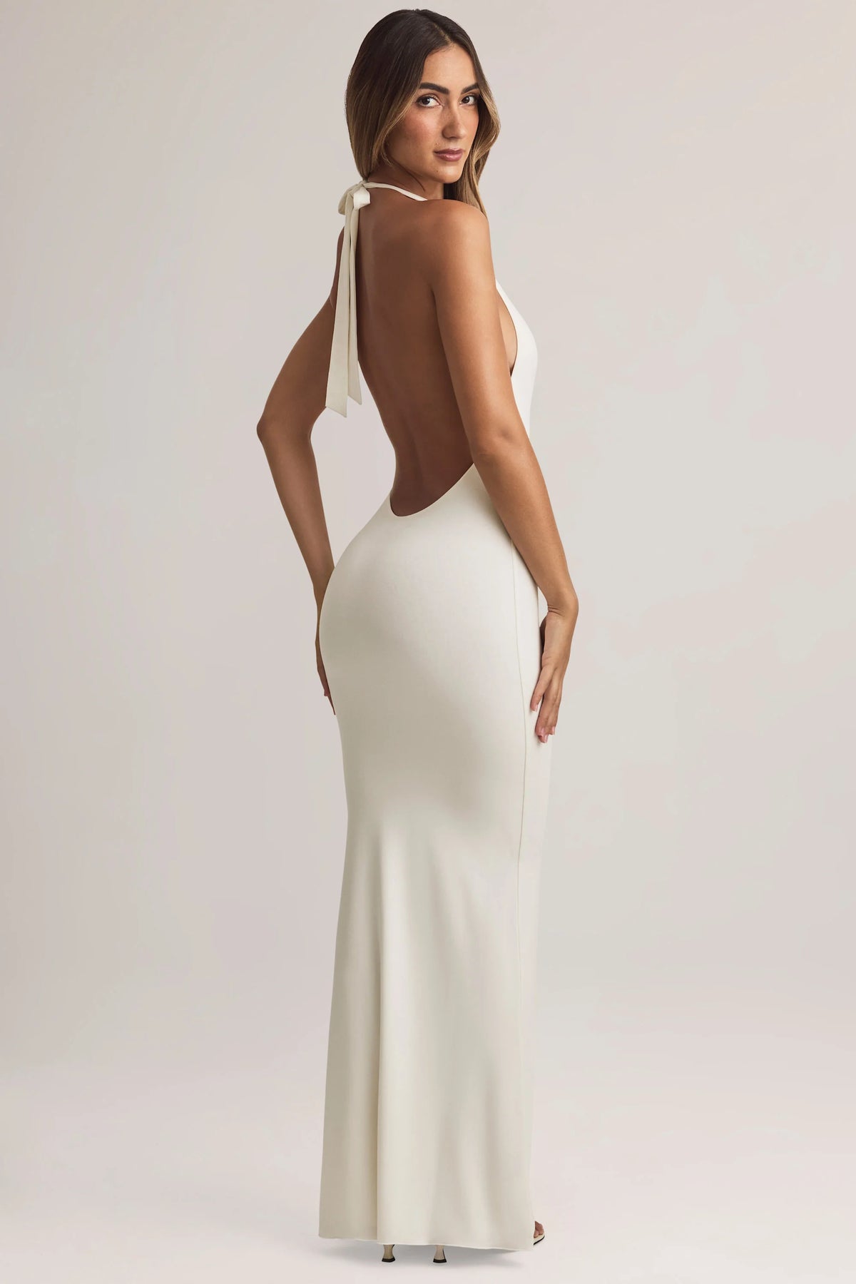 Modal Halterneck Maxi Dress In White