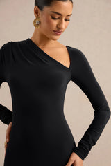 Florabella | Black Asymmetric-Neck Long Sleeve Maxi Dress