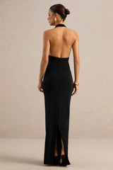 Delisse | Black Asymmetric-Neck Maxi Dress