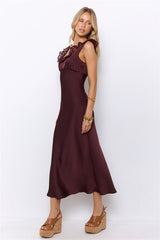 Dressed For Desire Satin Midi Dress Brown