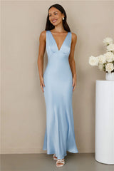The Isabeau Satin Maxi Dress Blue