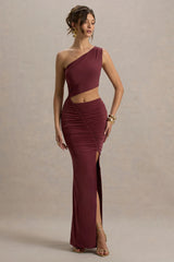 Sena | Burgundy Asymmetric Maxi Dress With Cut Out Details