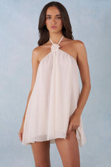 Halterneck Babydoll Mini Dress In Ivory