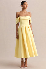 Cosima | Lemon Bardot-Neck Midi Dress