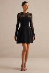 Aerin | Black High-Neck Mini Dress With Lace Sleeves