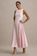 Muriel | Pink Boat-Neck Volume-Hem Midi Dress