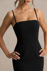 Baylor | Black Midi-Dress With Removable Cape-Detail
