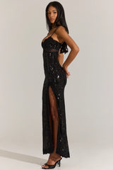 Embellished Lace-Trim Maxi Dress In Black