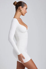 Modal Ruched Long-Sleeve Mini Dress In White