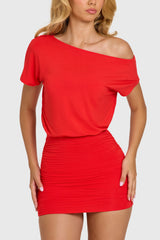 Modal Off-Shoulder Mini Dress In Cherry