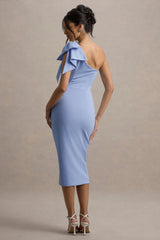 Ambretta | Powder Blue One-Shoulder Midi Dress With Bow