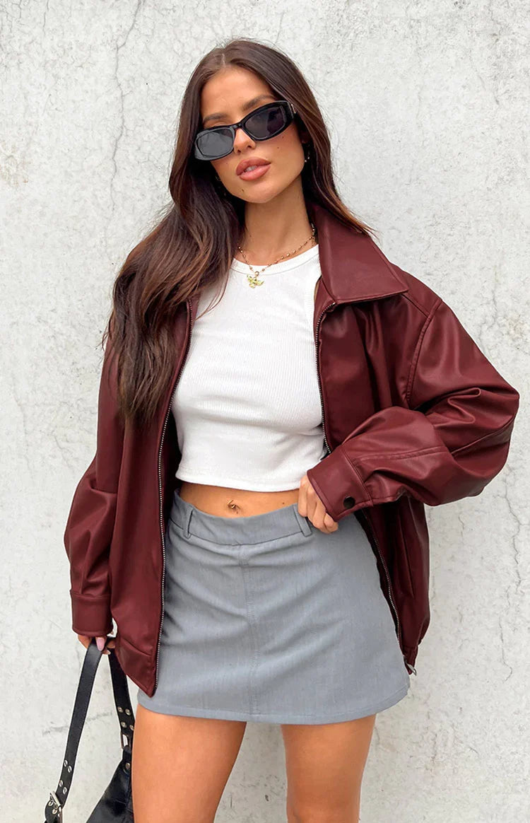 Abbi Pu Red Bomber Jacket