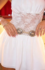 Anya Ivory Pu Thin Belt With Silver Hardwear