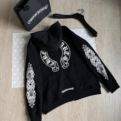 Chrome Hearts 925 Sterling Silver Hardware Classic Flower Arm Zipper Sweatshirt #333189