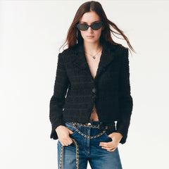 Chanel Women's Fall/Winter Tweed Blazer with Lapel and Single-Button Fastening Retro High-Street Long-Sleeve Jacket Ngvp #2599