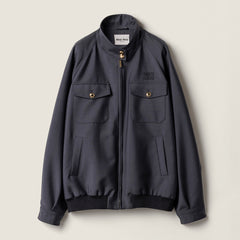 MIUMIU Women's Jersey Stand Collar Long Sleeves Embroidered Logo Hematite Bonded Pony Mohair And Knit Jacket #332309